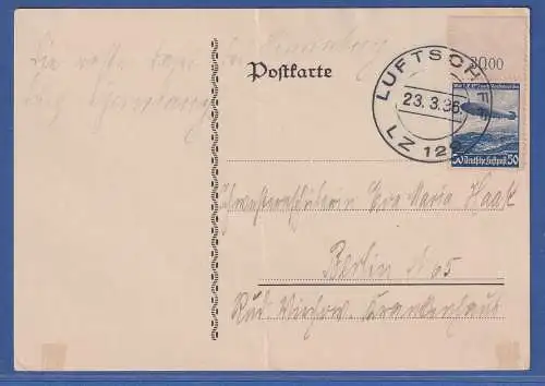 Dt. Reich Zeppelin-Post 1936 Mi.-Nr. 606 auf Postkarte O LUFTSCHIFF LZ 129