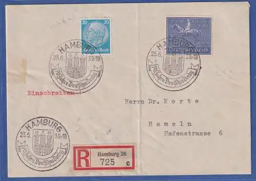 Dt. Reich 1939 Dt. Derby Mi.-Nr. 698 in MiF auf R-Brief mit So.-O HAMBURG