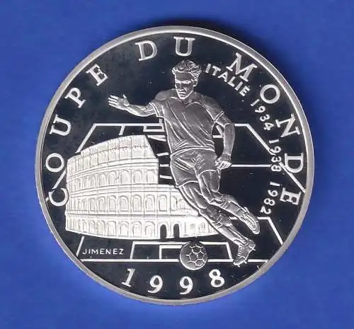 Frankreich 1997 Silbermünze 10 Franc Fußball-WM FRANCE 1998 Italien PP 