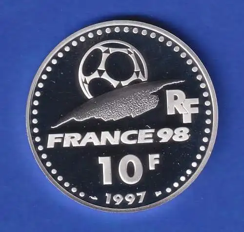 Frankreich 1997 Silbermünze 10 Franc Fußball-WM FRANCE 1998 Italien PP 