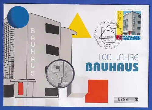 Numisbrief 2019 mit 10 € Gedenkmünze Bauhaus und Marke Bund Mi.-Nr. 3453