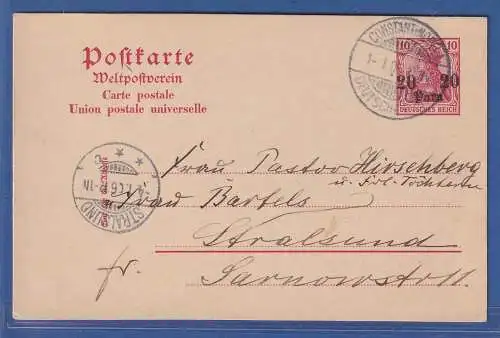 Dt. Post in d. Türkei GA Postkarte Mi-Nr. P12 O CONSTANTINOPEL n. Stralsund 1906