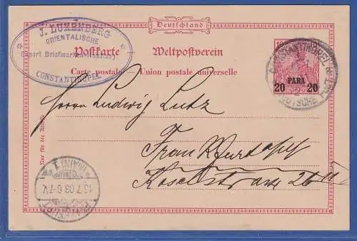 Dt. Post in d. Türkei GA Postkarte Mi.-Nr. P9 O CONSTANTINOPEL n. Frankfurt 1904