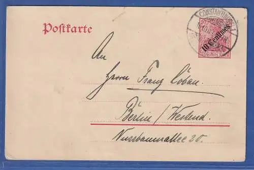 Dt. Post in d. Türkei GA Postkarte Mi.-Nr. P17 O CONSTANTINOPEL nach Berlin 1909