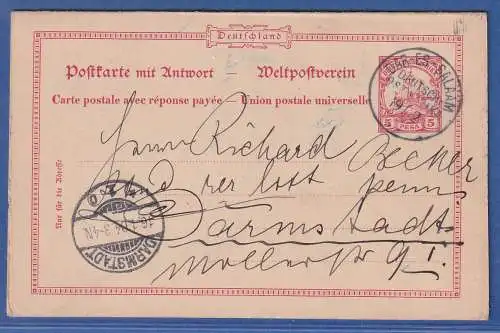 Deutsch-Ostafrika GA Postkarte Mi.-Nr. P16 O DAR-ES-SALAAM nach Darmstadt 1904