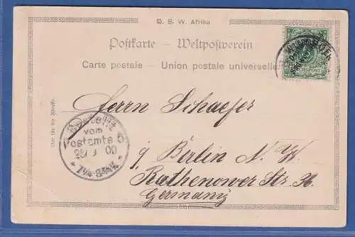 Deutsch-Südwestafrika 5 Pfg. Mi.-Nr. 6 auf AK O WINDHOEK nach Berlin 1900