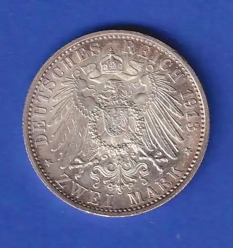 Dt. Kaiserreich Preußen Silbermünze 2 Mark Kaiser Wilhelm II 1913 ss-vz