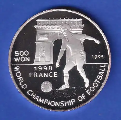 Nord-Korea 1995 Silbermünze 500 Won Fußball-WM FRANCE 1998 PP 