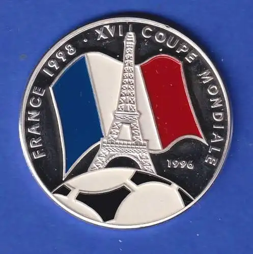 Kongo 1996 Silbermünze mit Farbappl. 1000 Fr Fußball-WM FRANCE 98 Eiffelturm PP 