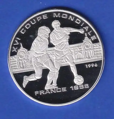 Kongo 1996 Silbermünze 1000 Francs Fußball-WM FRANCE 98 Spieler PP 