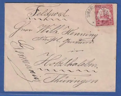 Deutsch-Südwestafrika 10 Pfg. Mi.-Nr. 13 auf Feldpostbrief O SWAKOPMUND 1904