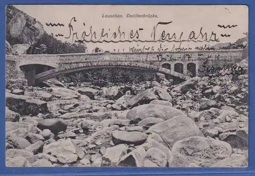 Dt. Kolonien Kiautschou 1912 Mi.-Nr. 29 auf AK Brücke in Lauschan nach Tsingtao