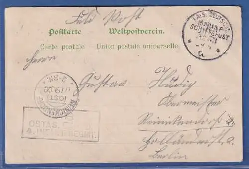 Postkarte mit O KAIS. DEUTSCHE MARINE-SCHIFFSPOST No. 53 Hamburg-Amerika 1900