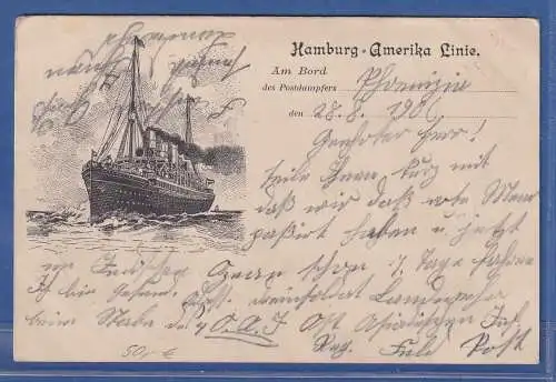 Postkarte mit O KAIS. DEUTSCHE MARINE-SCHIFFSPOST No. 53 Hamburg-Amerika 1900