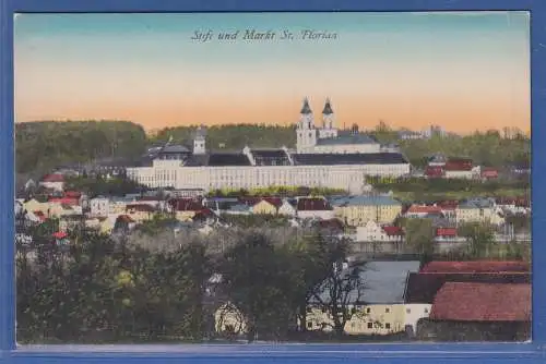 Alte AK Österreich Stift und Markt St.Florian, Panorama,  ungelaufen