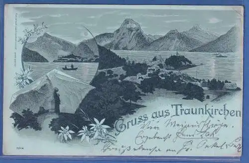 Alte AK Österreich Gruss aus Traunkirchen, silberner Mondschein, gebr. 1901