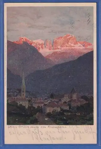 Alte AK Österreich Bozen gegen den Rosengarten, gebraucht 1912