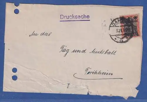 Danzig 1920 Germania 1 Mark Mi.-Nr. 41 I als EF auf Drucksache O DANZIG