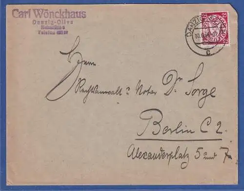 Danzig 1939 Wappen 25 Pfg Mi.-Nr. 294 als EF auf Brief O DANZIG-OLIVA n. Berlin