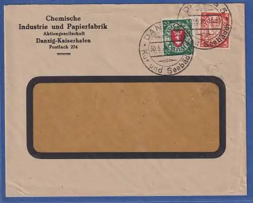 Danzig 1928 Wappen 30 Pfg Mi.-Nr. 198xaa u.a. in MiF auf Brief O DANZIG 5