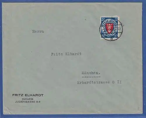 Danzig 1936 Wappen 50 Pfg Mi.-Nr. 200xa als EF auf Brief nach München