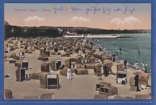 Danzig 1916 AK Zoppot Strand O ZOPPOT gelaufen als Feldpost nach Celle