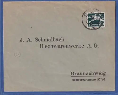 Danzig 1933 Luftpostmarke 25 Pfg Mi.-Nr. 253 als EF auf Brief nach Braunschweig