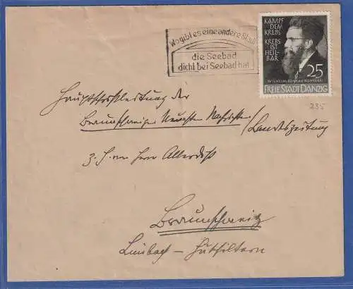 Danzig 1939 Mi.-Nr. 308 als EF auf Brief nach Braunschweig mit Tourismuswerbe-O