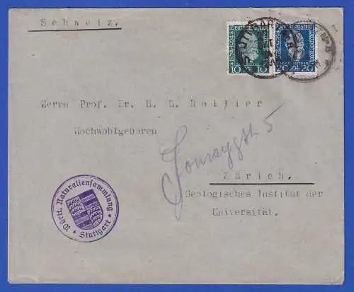 Dt. Reich 1924 Mi-Nr. 368 und 369 in MiF O STUTTGART auf Auslandsbrief n. Zürich