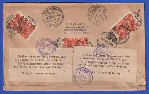 Dt. Reich 1922 Mi.-Nr. 111,226,228 in MiF O BERLIN auf Zensur-R-Brief n. Zürich