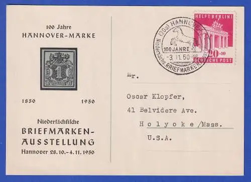 Bi-Zone Mi-Nr. 102 mit So.-O auf Karte Briefmarkenausstellung Hannover 1950