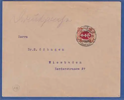 Danzig 1922 Wappen 1 Mark Mi.-Nr. 83 als EF auf Drucksache O DANZIG gpr. INFLA