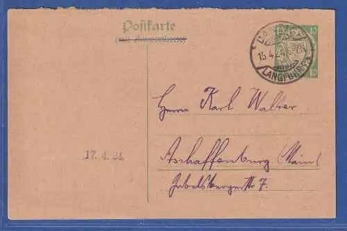 Danzig 1924 GA Postkarte Mi.-Nr. 27 (ohne Antwortkarte) O DANZIG-LANGFUHR