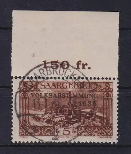 Saargebiet 1934 Volksabstimmung Mi-Nr. 193 Oberrandstück O gpr. GEIGLE BPP