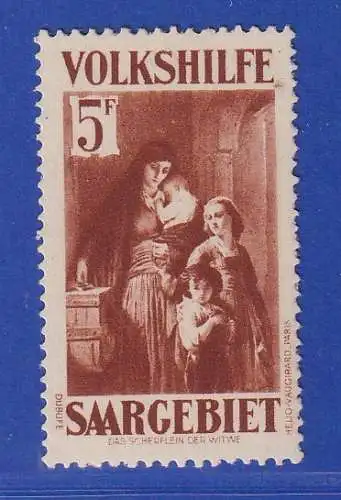 Saargebiet 1931 Volkshilfe 5 Franc  Mi-Nr. 157 postfrisch **  Altprüfung BRANDES