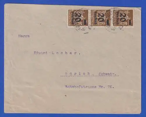 Dt. Reich 1923 Mi.-Nr. 281 als MEF auf Auslandsbrief nach Zürich O WÜRZBURG