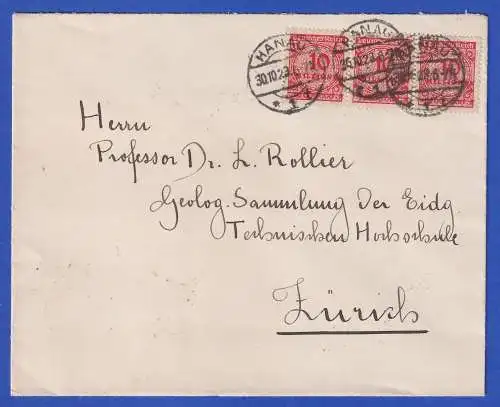 Dt. Reich 1923 Mi.-Nr. 318 HT etc. als MEF O HANAU auf Auslandsbrief nach Zürich