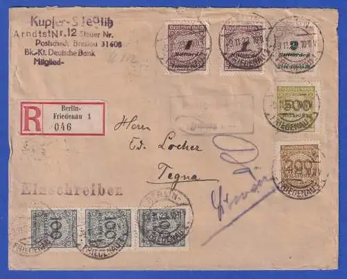 Dt. Reich 1923 Mi.-Nr 325 u.a. in MiF O BERLIN auf R-Auslandsbrief nach Tegna CH