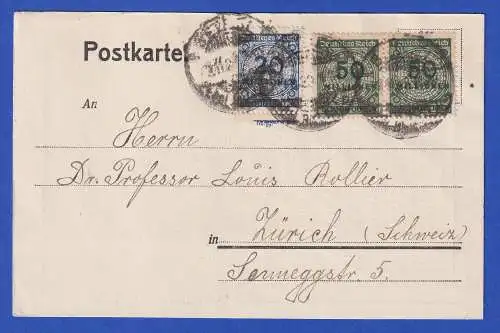 Dt. Reich 1923 Mi.-Nr. 319A, 321A in MiF O BETHEL auf Postkarte nach Zürich