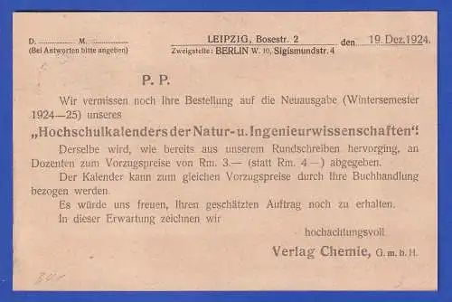 Dt. Reich 1924 Mi.-Nr. 341 O LEIPZIG auf Werbe-Postkarte nach Zürich