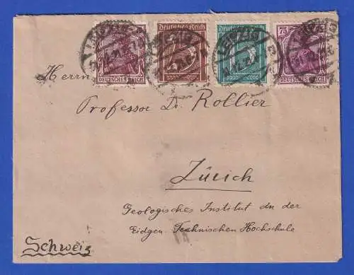 Dt. Reich 1921 diverse Werte in MiF auf Auslandsbrief O LEIPZIG nach Zürich