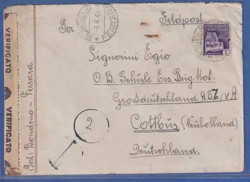 Italien 1945 Zensierter Feldpost-Brief O BONDENO FERRARA nach Cottbus