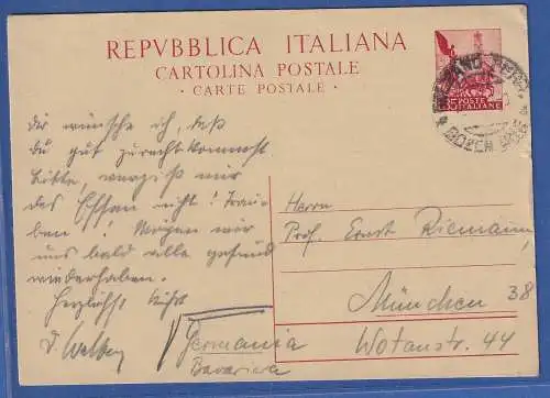 Italien 1953 GA Postkarte Mi.-Nr. P 156 O BOLZANO FERR. gelaufen nach München