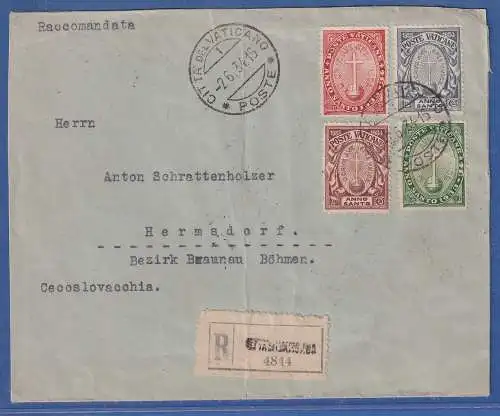 Vatikan 1934 R-Brief mit MiF O CITTA DEL VATICANO nach Hermsdorf (Böhmen)