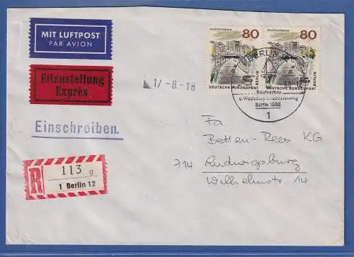 Berlin 1966 Stadtautobahn Mi.-Nr. 262 Paar So.-O BERLIN auf Luftpost-Eil-R-Brief