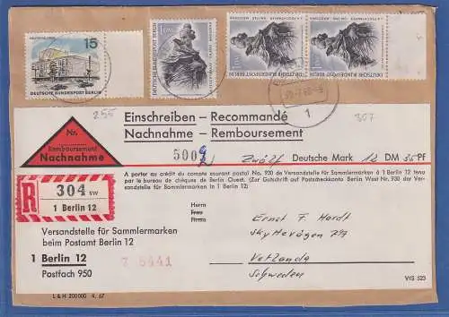 Berlin 1968 Mi.-Nr. 255, 307 MiF auf Nachnahme-R-Brief O BERLIN n. Vetlanda (S)