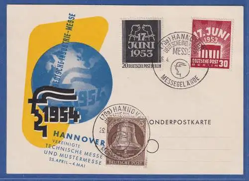 Berlin 1954 Mi.-Nr. 110-111 u.a. auf Sonderpostkarte So.-O Hannovermesse