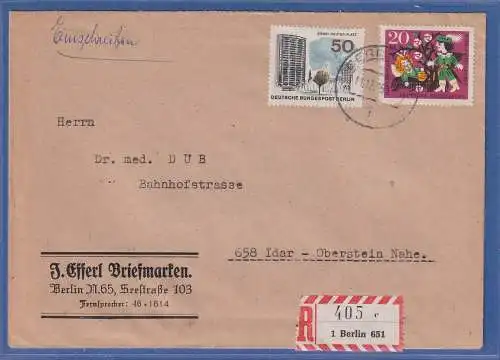 Berlin 1965 Mi.-Nr. 239, 259 in MiF auf R-Brief O BERLIN nach Idar-Oberstein