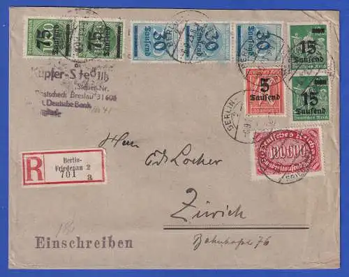 Dt. Reich 1923 Mi.-Nr.257 etc. MiF a. Zensur-R- Auslandsbrief O BERLIN n. Zürich