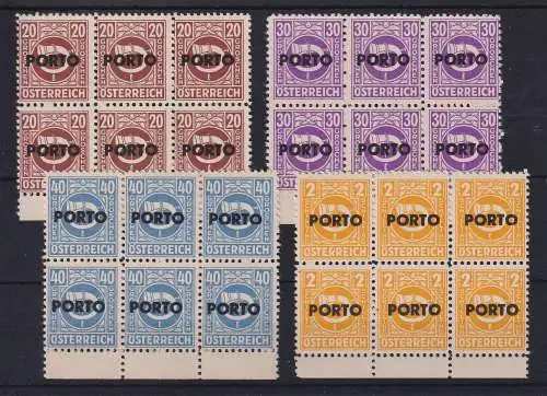 Österreich 1946 Portomarken Mi.-Nr. 196, 198, 199, 202 6er-blocks mit PLF **